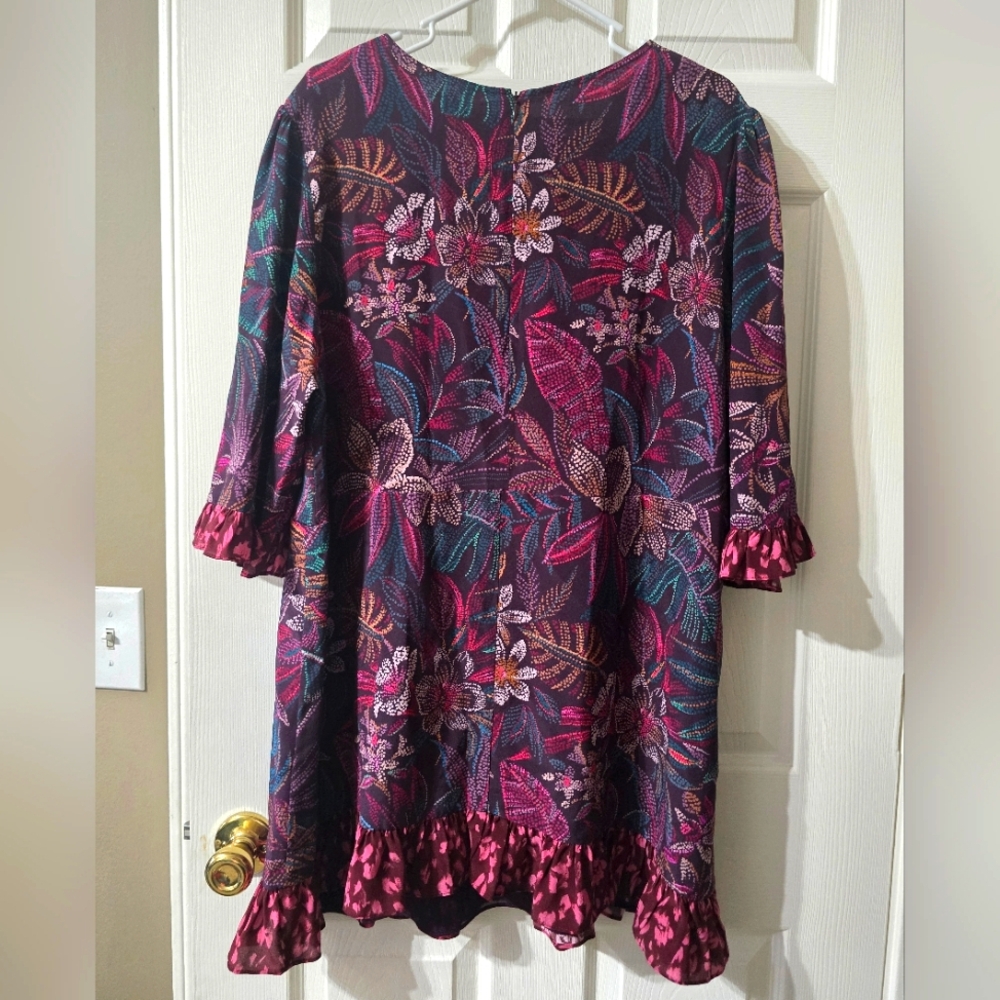 NWT Johnny Was Alicante Tunic Silk Shift Dress, Tropical Print, Ruffle Hem, XL. - Picture 8 of 16